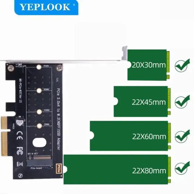 Alt view image 4 of 4 - PCIe 3.0 to M.2 NGFF SSD Adapter for PCIe NVME/AHCI SSD M Key Support X16 X8 X4 22*80 22*60 22*42 22*30 with Low Profile Bracket