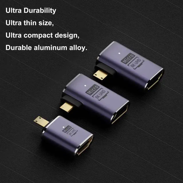 Alt view image 2 of 5 - JAENFONG  8K Micro HDMI to HDMI Adapter (3 Pack), 90 Degree Left and Right Angle Micro HDMI Male to HDMI Female Cable for Sony A6000, Raspberry Pi 4, GoPro Hero 7 and Other Sport Camera