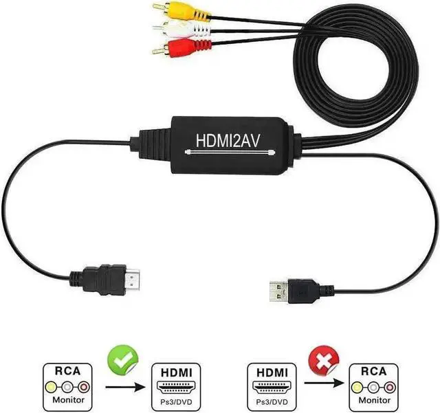 Main image of JAENFONG RCA to HDMI Converter, AV to HDMI Adapter Cable, 3RCA CVBS Composite to Audio Video Converter Supporting PAL NTSC 1080P for PC Laptop,Xbox,PS3,PS4,TV,STB,VH, VCR Camera DVD Players