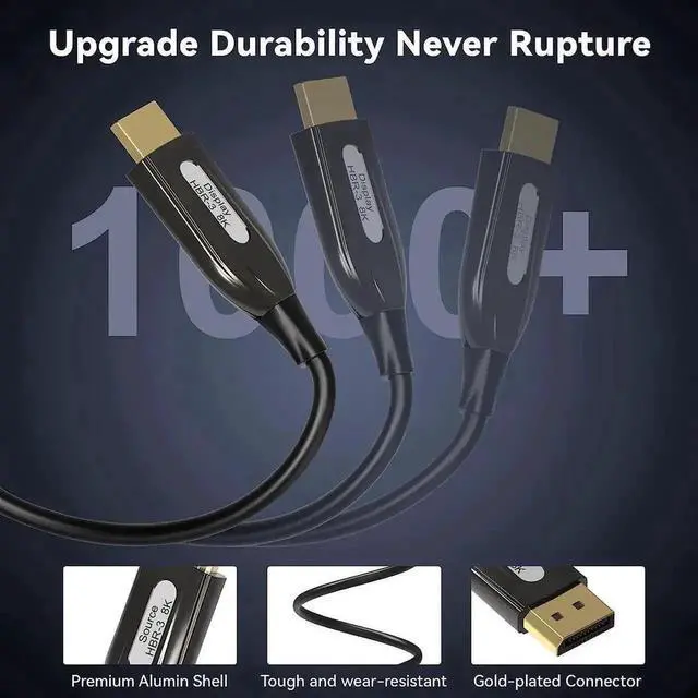 Alt view image 3 of 7 - 8K Fiber Optic Displayport 1.4 Cable 16.4Feet, Supports 8K@60Hz, 4K@144Hz High Speed 32.4Gbps Support 3D Visual Effects, VR Headset,HDCP2.2, HDR-Black 16.4 ft.