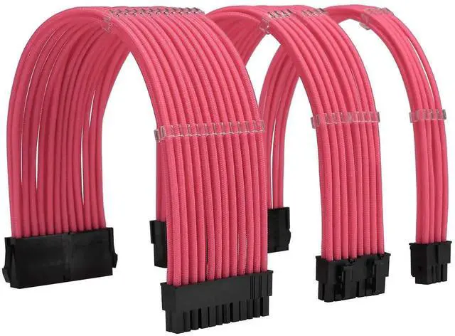 Main image of JAENFONG Sleeve Extension Power Supply Cable Kit 18AWG ATX 24P+ EPS 8-P+PCI-E8-P with Combs for PSU to Motherboard/GPU (Pink)