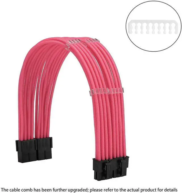 Alt view image 3 of 6 - JAENFONG Sleeve Extension Power Supply Cable Kit 18AWG ATX 24P+ EPS 8-P+PCI-E8-P with Combs for PSU to Motherboard/GPU (Pink)