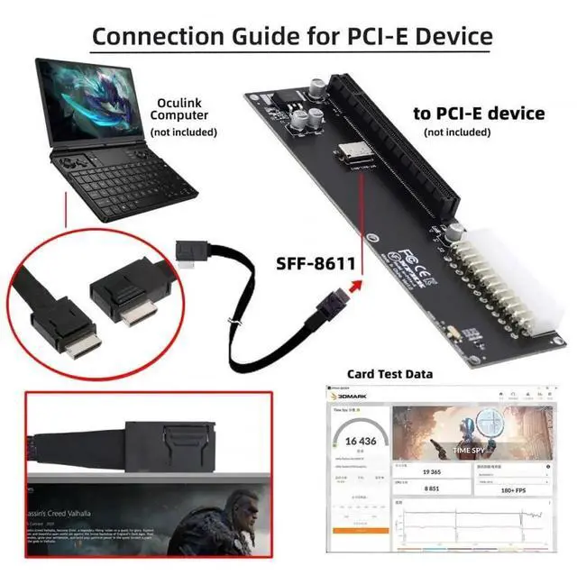 Alt view image 3 of 7 - JAENFONG Cable Left Angled 90 Degree OcuLink PCIe 4.0 PCI-Express SFF-8611 4i to SFF-8611 Data Active Cable for eGPU SSD (50cm)