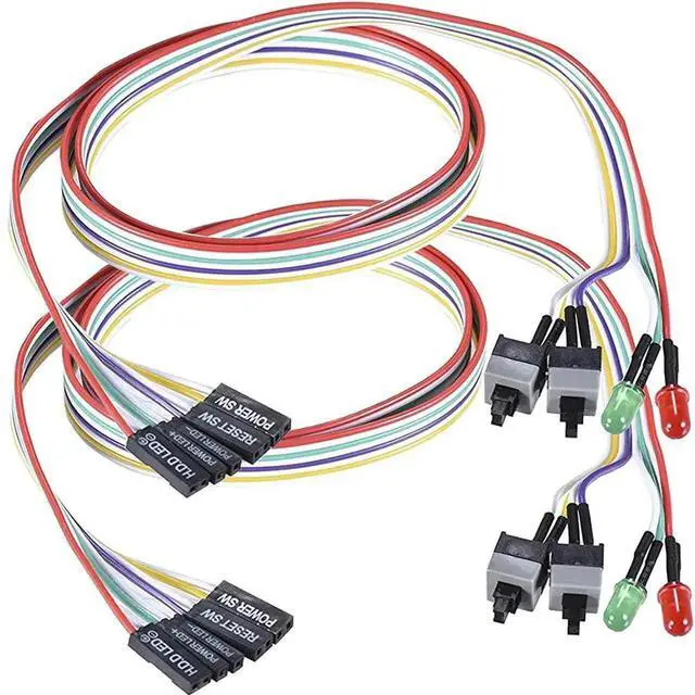 Main image of JAENFONG 2 Pack Desktop Computer Case Motherboard On/Off/Reset/HDD Switch Power Cord PC Power Button Switch Power SW Cable ATX Case Front Bezel Wire with Red Green LED Indicator Light 2-Pin 27-inch