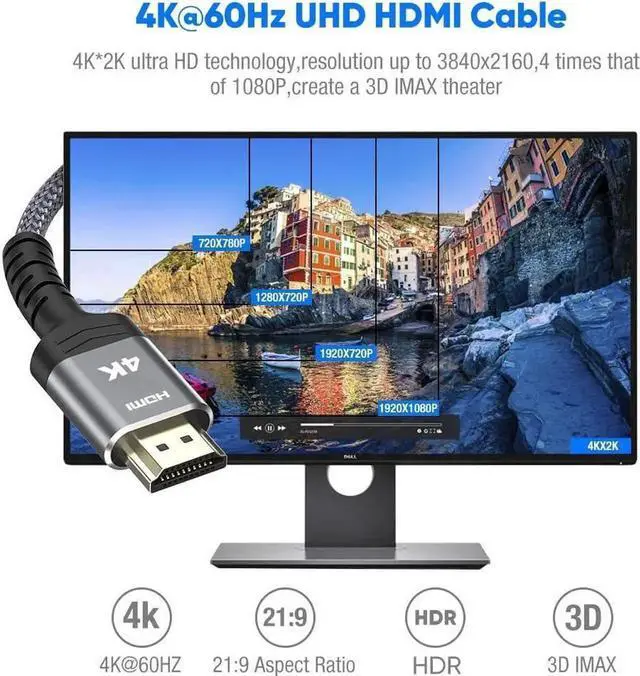 Alt view image 4 of 7 - JAENFONG  4K HDMI Cable 15FT,Highwings 2.0 High Speed 18Gbps HDMI Braided Cord-Supports (4K 60Hz HDR,Video 4K 2160p 1080p 3D HDCP 2.2 ARC-Compatible with Ethernet PS4/3 4K Projector Game Monitor ect-G