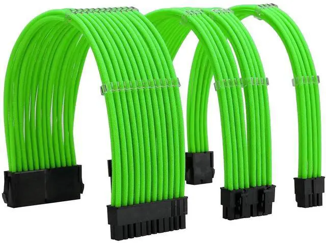 Main image of JAENFONG Sleeve Extension Power Supply Cable Kit 18AWG ATX 24P+ EPS 8-P+PCI-E8-P with Combs for PSU to Motherboard/GPU (Green)