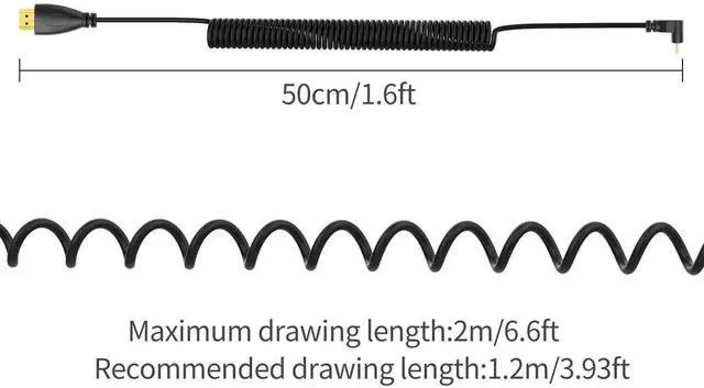 Alt view image 6 of 7 - JAENFONG 90 Degree Mini HDMI Coiled Cable Mini HDMI Male to HDMI Male Stretch Coiled Cord for Cameras, DSLRs, Camcorders, Portable Screens and Monitors (Up Angle)