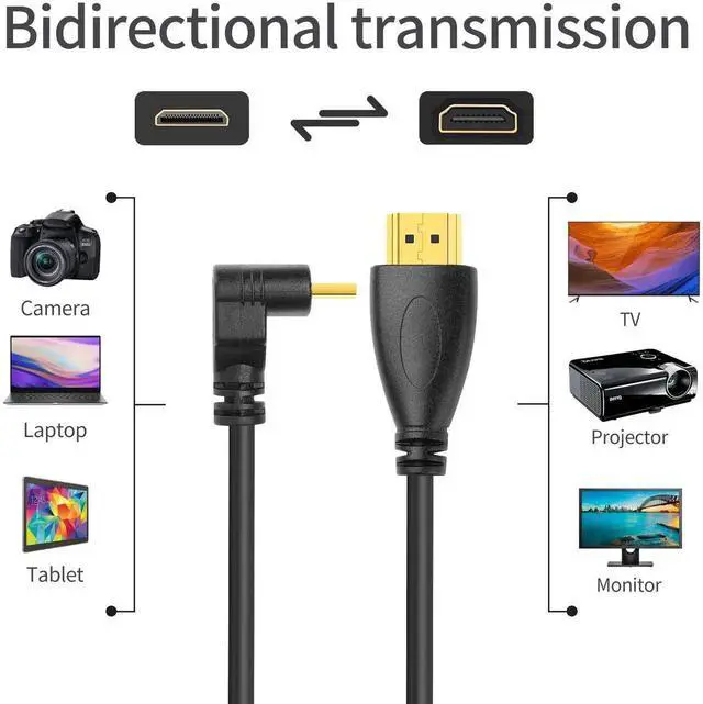 Alt view image 4 of 7 - JAENFONG 90 Degree Mini HDMI Coiled Cable Mini HDMI Male to HDMI Male Stretch Coiled Cord for Cameras, DSLRs, Camcorders, Portable Screens and Monitors (Up Angle)