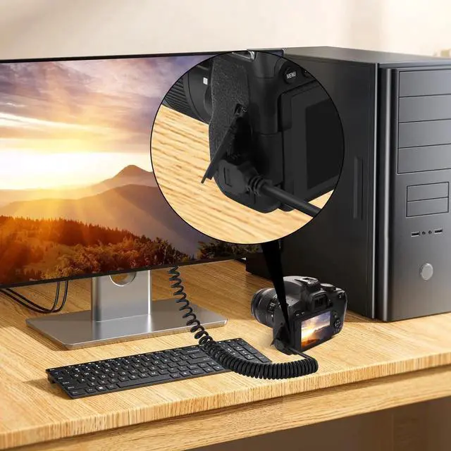 Alt view image 7 of 7 - JAENFONG 90 Degree Mini HDMI Coiled Cable Mini HDMI Male to HDMI Male Stretch Coiled Cord for Cameras, DSLRs, Camcorders, Portable Screens and Monitors (Up Angle)