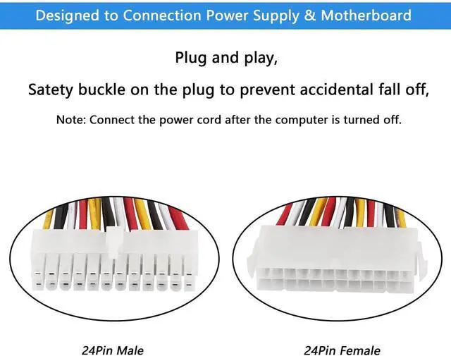 Alt view image 5 of 5 - JAENFONG 30cm ATX 24 Pin Motherboard Power Supply Extension Cable, 18AWG PSU ATX 24 Pin Male to 24 Pin Female Extender Power Cable for CPU Motherboard Computer(24-24)