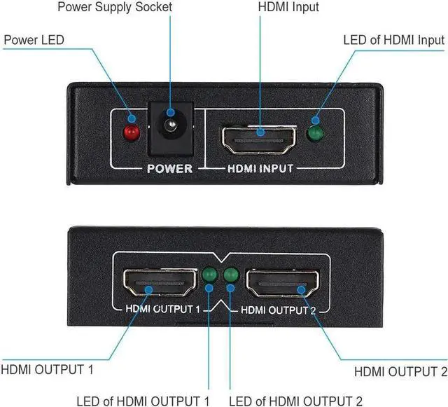 Alt view image 3 of 6 - JAENFONG Full HD HDMI Splitter 1x2 Repeater Amplifier 3D 1080p 4K Switch Box 1 in 2 out