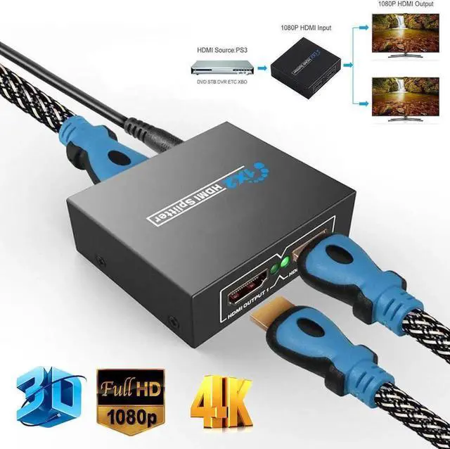 Main image of JAENFONG Full HD HDMI Splitter 1x2 Repeater Amplifier 3D 1080p 4K Switch Box 1 in 2 out