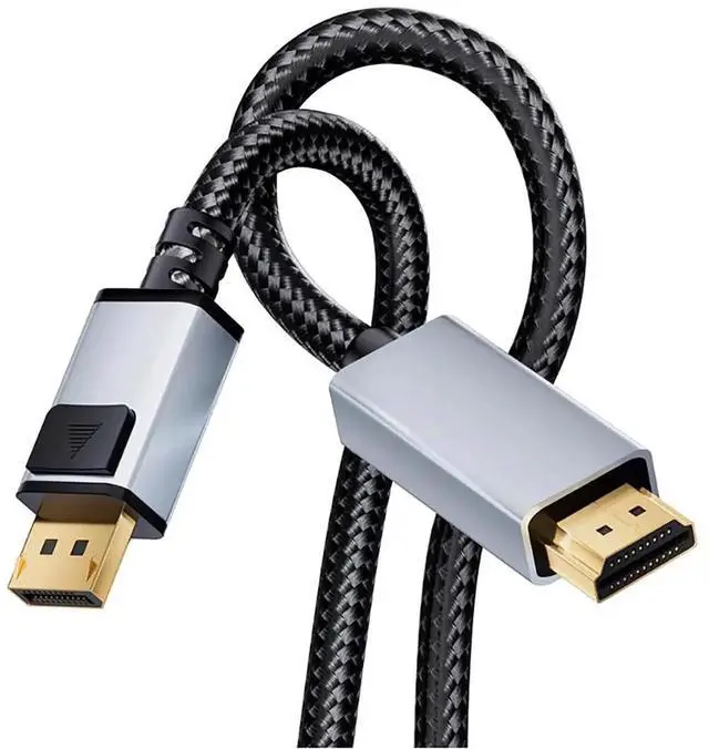 Main image of JAENFONG DisplayPort to HDMI 4K Cable, 4K@60Hz,2K@144Hz, 6FT/1.8M Uni-Directional DP 1.2 to HDMI 1.4, Nylon Braided Cord Support 3D UHD, Compatible for D.ell, NVIDIA, AMD, L.enovo, HP, Monitor