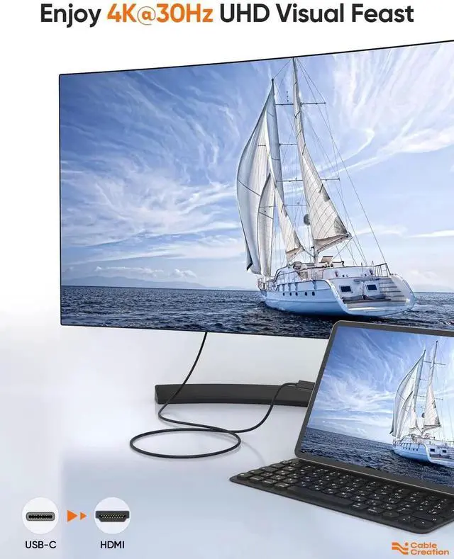 Alt view image 5 of 7 - JAENFONG  USB C to HDMI Cable 6FT Male to Male, Thunderbolt 3/4 Compatible for Home Office, 4K High Speed for Galaxy S24/S24 Ultra/S24+/MacBook Pro/Air/M1,iPad Pro and More - Black