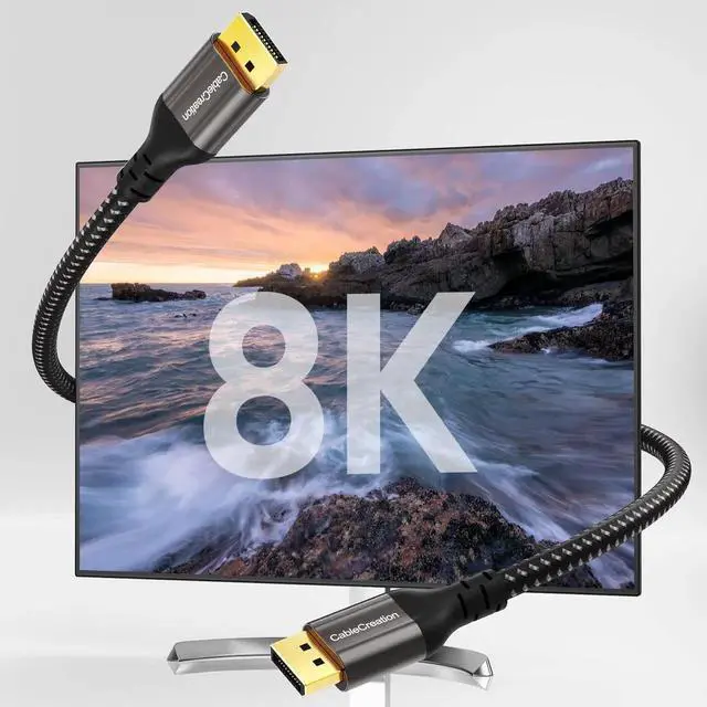 Alt view image 2 of 7 - JAENFONG  8K DisplayPort Cable 1.4, 10FT DP Cable (8K@60Hz, 4K@144Hz, 1080P@240Hz) HBR3 Support 32.4Gbps, HDCP 2.2, HDR10 FreeSync G-Sync for PC, Laptop to TV, Gaming Monitor and Graphics