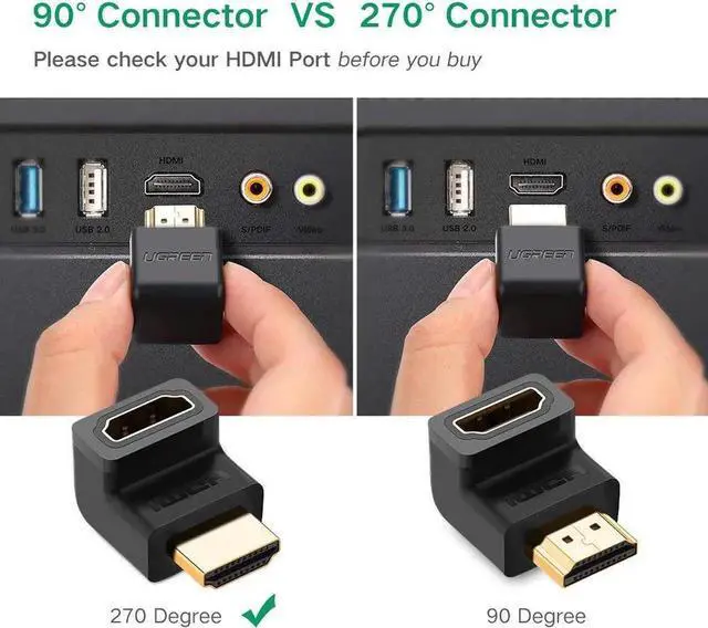 Alt view image 7 of 7 - JAENFONG HDMI Adapter 270 Degree Right Angle Male to Female 4K Converter Extender -- Gold Plated - for TV Stick, Roku Stick, Chromecast, Xbox, PS4, PS3, Nintendo Switch -2Pack