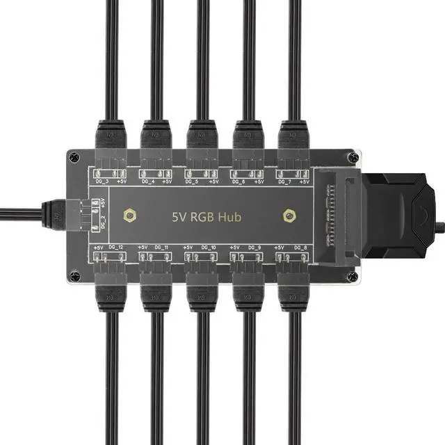 Alt view image 2 of 7 - JAENFONG 5V 3Pin RGB LED Splitter 10-Port 3Pin LED Hub Controller with 50CM Extension Cable