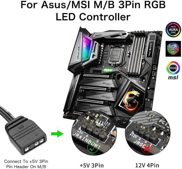 Alt view image 3 of 7 - JAENFONG 5V 3Pin RGB LED Splitter 10-Port 3Pin LED Hub Controller with 50CM Extension Cable