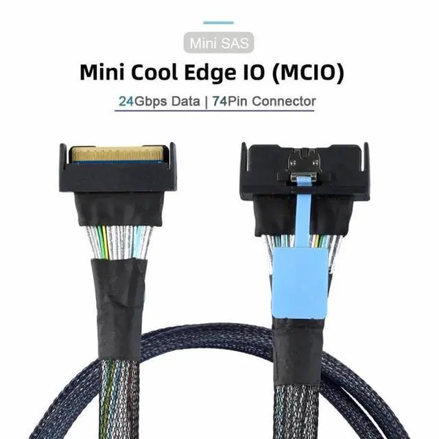 Alt view image 2 of 6 - JAENFONG Cable PCI-E 5.0 Mini Cool Edge IO MCIO STR PCI-E 8i 74Pin Male to MCIO 74Pin Male Extender Cable 50cm