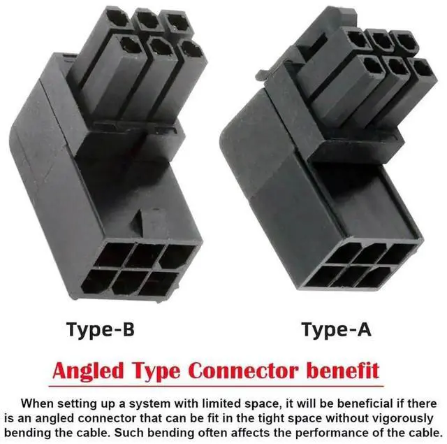 Alt view image 5 of 7 - JAENFONG 2pcs/lot ATX 6Pin Male to Female Power Header Adapter 90 Degree Up Down Angled for GPU Graphics Card