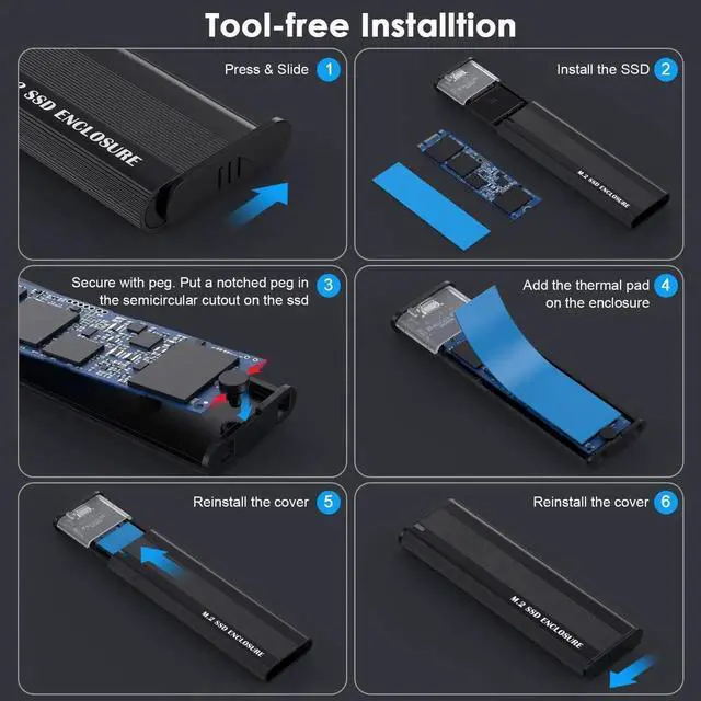 Alt view image 4 of 7 - JAENFONG  M2 NVME SATA SSD Enclosure Adapter, USB 3.1 Gen 2 10 Gbps Type C External SSD Case Reader for M.2 NVMe PCIE & SATA M-Key / B+M Supports Sizes 2230 2242 2260 2280