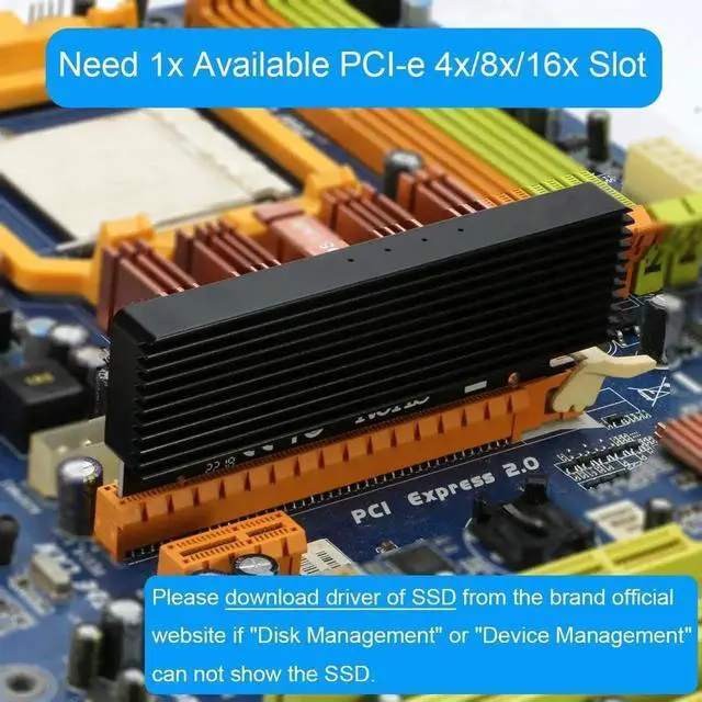 Alt view image 7 of 7 - JAENFONG  NVMe PCIe Adapter, M.2 NVMe to PCI-e x4/x8/x16 Card with Heat Sink for M.2 (M Key) SSD 2280/2260/2242/2230 [Upgraded]