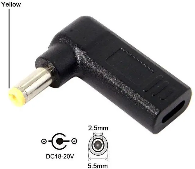 Alt view image 2 of 6 - JAENFONG USB 3.1 Type C USB-C to DC 20V 5.5x2.5mm Adapter PD Emulator Trigger 90 Degree Angled