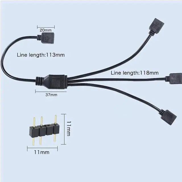Alt view image 4 of 7 - JAENFONG 3 Pin LED Strip Connector, Addressable ARGB Splitter Extension Cable for RGB 5050 3528 LED Light Strips, 5V 3 Pin ARGB LED Cable for PC, Computer Fans, ARGB LED Splitte Series, etc