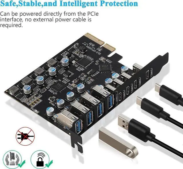 Alt view image 3 of 7 - JAENFONG PCIE USB 3.2 Gen 2 Card 8 Ports(4X USB C - 4X USB A), PCI Expree to USB Expansion Card Super Speed 10Gbps PCI-e USB3.2 Hub Controller Adapter for Windows 11/10/8/7/XP/Vista