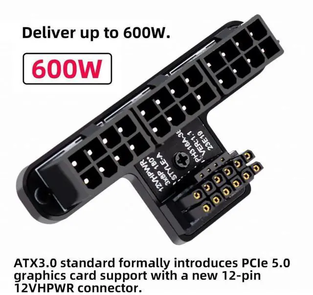 Alt view image 2 of 6 - JAENFONG ATX3.0 PCI-E 5.0 12VHPWR 16Pin Power Modular to 3 ATX 8Pin Connector Adapter for 4080 5090TI Graphics Card 90 Degree Down Angled