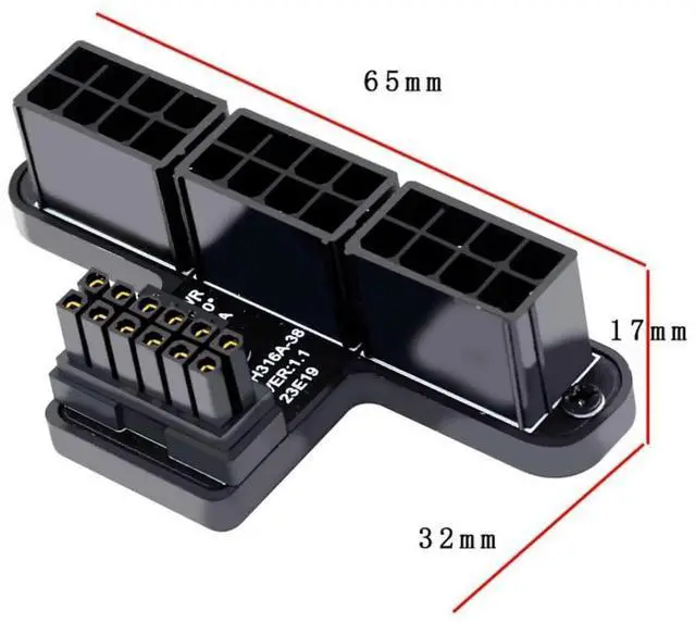 Alt view image 6 of 6 - JAENFONG ATX3.0 PCI-E 5.0 12VHPWR 16Pin Power Modular to 3 ATX 8Pin Connector Adapter for 4080 5090TI Graphics Card 90 Degree Down Angled