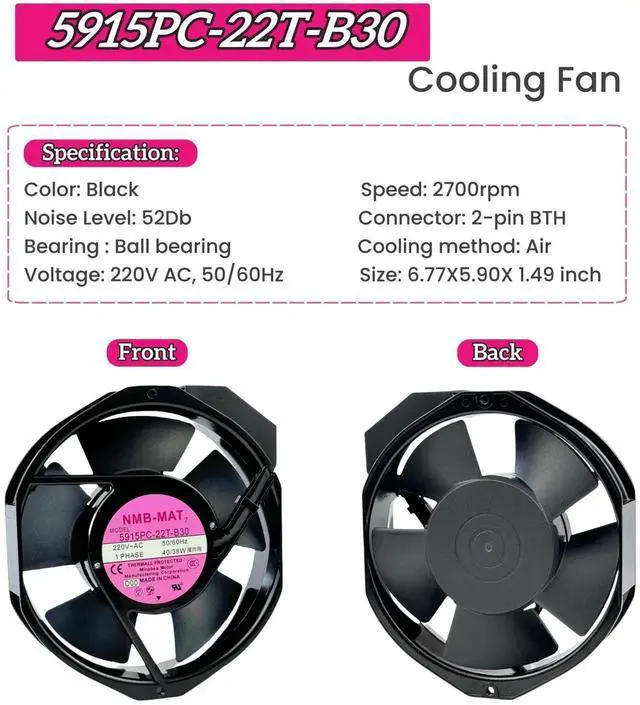 Alt view image 2 of 7 - JAENFONG  for 5915PC-22T-B30 220V Cooling Fan, 40W/38W 50/60Hz 172X150X38mm Inverter Cooling Fan Enclosure Power Fan 5915PC-22T-B30