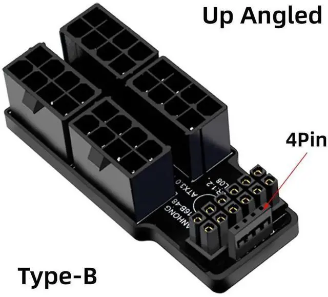 Alt view image 3 of 7 - JAENFONG ATX3.0 PCI-E 5.0 Power Modular 12VHPWR Adapter to Four ATX 8P Up Angled 90 Degree for 4080 4090 5090TI 16Pin 12+4P Graphics Card
