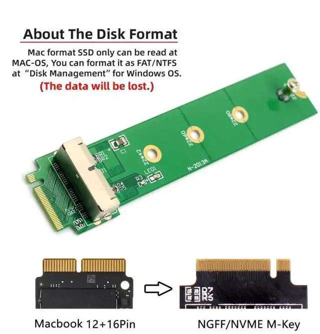 Alt view image 4 of 7 - JAENFONG 12+16Pin MAC SSD to Motherboard M.2 NVME NGFF M-Key Convert Adapter Card for 2013 2014 2015 A1493 A1502 A1465 A1466 MAC Pro Air SSD