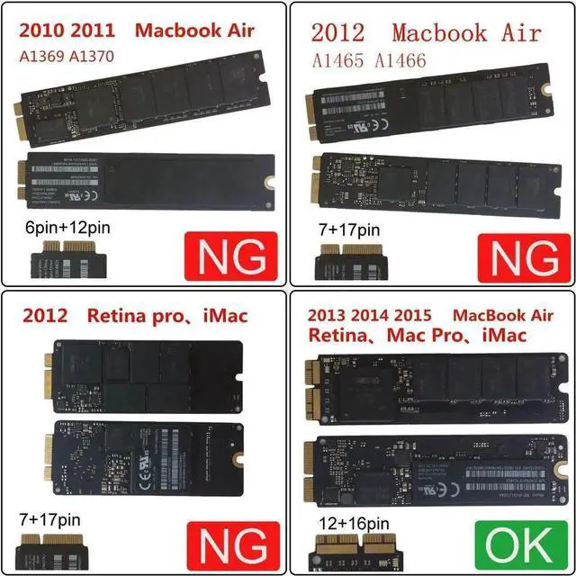 Alt view image 2 of 7 - JAENFONG 12+16Pin MAC SSD to Motherboard M.2 NVME NGFF M-Key Convert Adapter Card for 2013 2014 2015 A1493 A1502 A1465 A1466 MAC Pro Air SSD