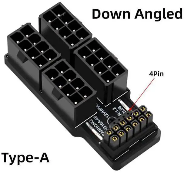 Alt view image 6 of 7 - JAENFONG ATX3.0 PCI-E 5.0 Power Modular 12VHPWR Adapter to Four ATX 8P Down Angled 90 Degree for 4080 4090 5090TI 16Pin 12+4P Graphics Card