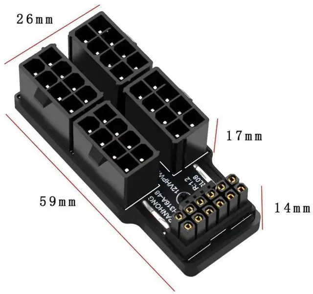 Alt view image 3 of 7 - JAENFONG ATX3.0 PCI-E 5.0 Power Modular 12VHPWR Adapter to Four ATX 8P Down Angled 90 Degree for 4080 4090 5090TI 16Pin 12+4P Graphics Card