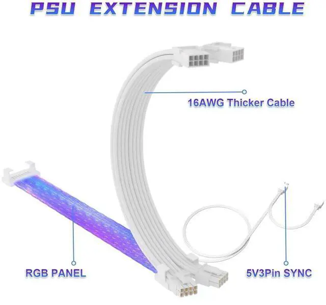 Alt view image 6 of 7 - JAENFONG RGB PSU Cables,Full White ARGB GPU Power Supply Cable 3 * 8(6+2) Pin,Strimer Extension Cable Kit 5V 3Pin Synchronized,Customed White PC Chassis (White Connector)