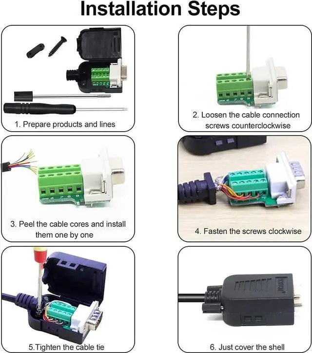 Alt view image 2 of 6 - JAENFONG DB9 Breakout Connector to Wiring Terminal RS232 D-SUB Male Serial Adapters Port Breakout Board Solder-Free Module with case(10 PCS Male Adapter White)