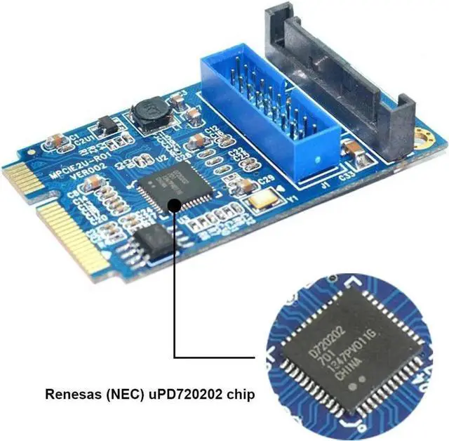 Alt view image 2 of 6 - JAENFONG Motherboard Mini PCI Express to Dual USB 3.0 20-pin Expansion Card Adapter,Mini PCIe PCI-e to 2 ports USB 3.0 w/ SATA power