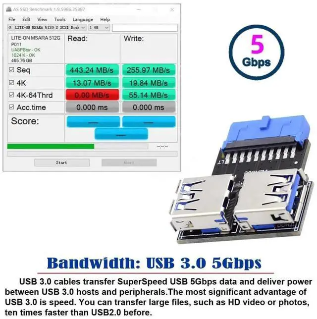 Alt view image 4 of 7 - JAENFONG Motherboard 19/20 Pin 1 to 2 USB 3.0 Port Multiplication Adapter Horizontal Type