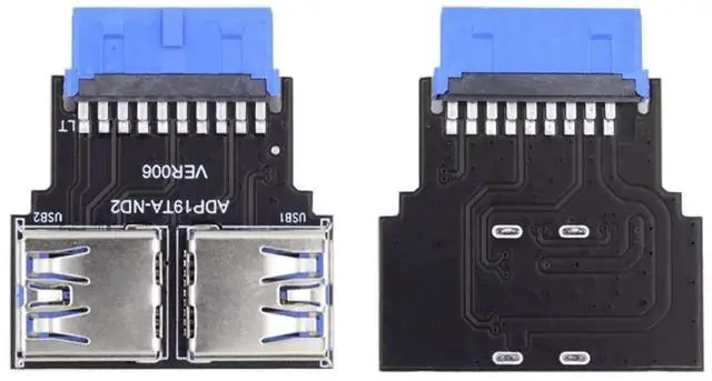 Alt view image 5 of 7 - JAENFONG Motherboard 19/20 Pin 1 to 2 USB 3.0 Port Multiplication Adapter Horizontal Type