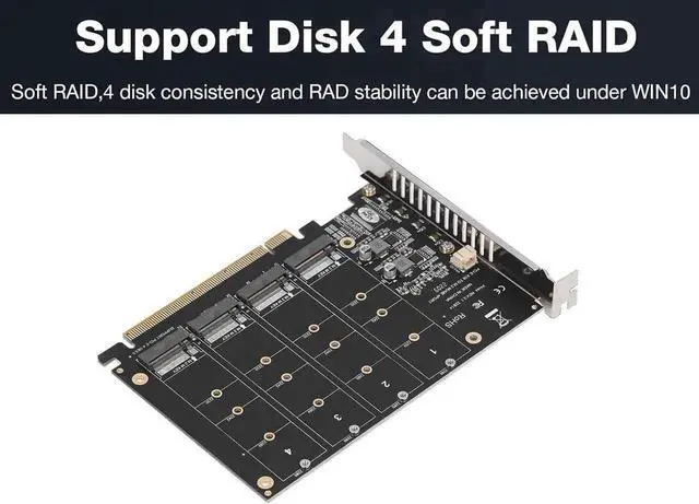 Alt view image 3 of 6 - JAENFONG Quad M.2 NVME SSD to PCIe 4.0/3.0 x16 Expansion Card,4-Drive M-Key SSD 4x32Gbps Soft Raid Card with LED Indicator for 2280/2260/2242/2230 PCIe-Base M2 SSD
