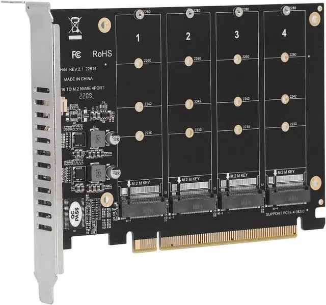 Alt view image 2 of 6 - JAENFONG Quad M.2 NVME SSD to PCIe 4.0/3.0 x16 Expansion Card,4-Drive M-Key SSD 4x32Gbps Soft Raid Card with LED Indicator for 2280/2260/2242/2230 PCIe-Base M2 SSD