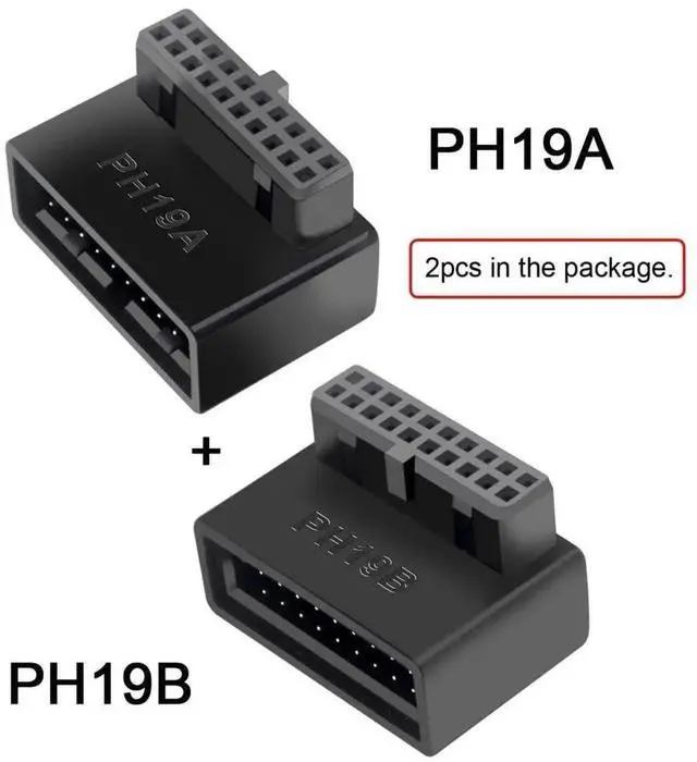 Alt view image 7 of 7 - JAENFONG 2 Pack USB 3.0 Front Panel Header 19/20Pin Male to Female 90 Degree Angled Mainboard Header Gender Changer Connector Adapter Overmold Type