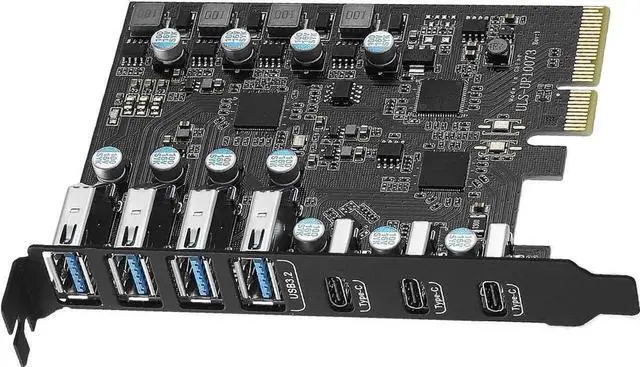 Main image of JAENFONG  USB 3.2 PCI-e Expansion Card 7-Port(3X USB C - 4X USB A), PCI-e to USB 3.2 Gen2 HUB Adapter Superspeed 10Gbps, Fits PCI Express x4, x8 or x16 socket.
