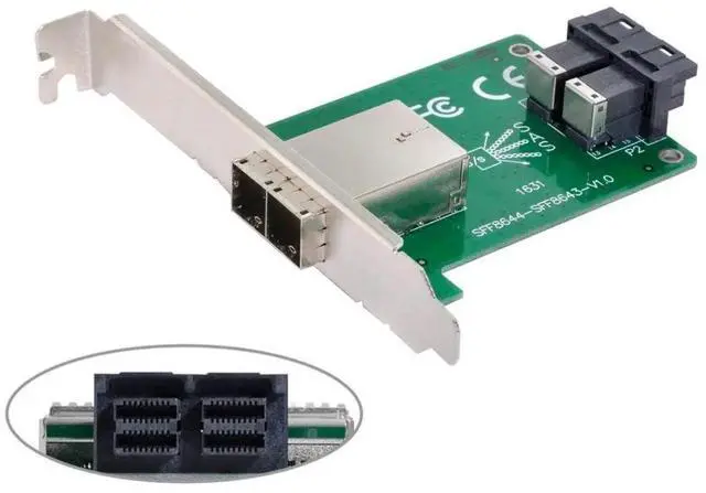 Main image of JAENFONG Mini SAS 2 SFF-8644 to 2 SFF-8643 HD Data Server Converter Adapter with Bracket