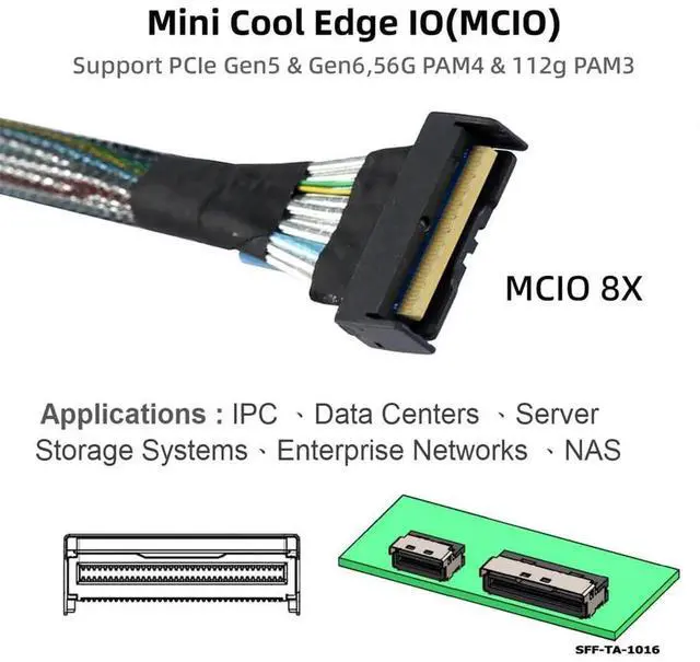 Alt view image 4 of 7 - JAENFONG PCI-E 5.0 Mini Cool Edge IO MCIO STR PCI-E 8i 74Pin Male to Dual MCIO 38Pin Male Extender Cable 50cm