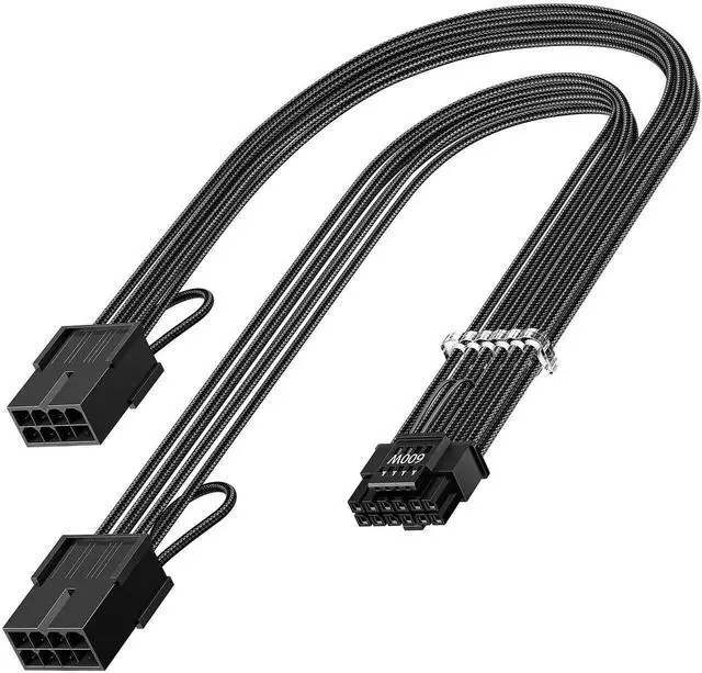 Main image of JAENFONG 16 Pin GPU Cable Adapter - PCIe 5.0 12VHPWR Extension 30cm - (12+4) Male to PCIE 2x8Pin Female Sleeved 12v-2x6 Extender Cord for GeForce RTX 4090 4080 4070ti 3090ti Black