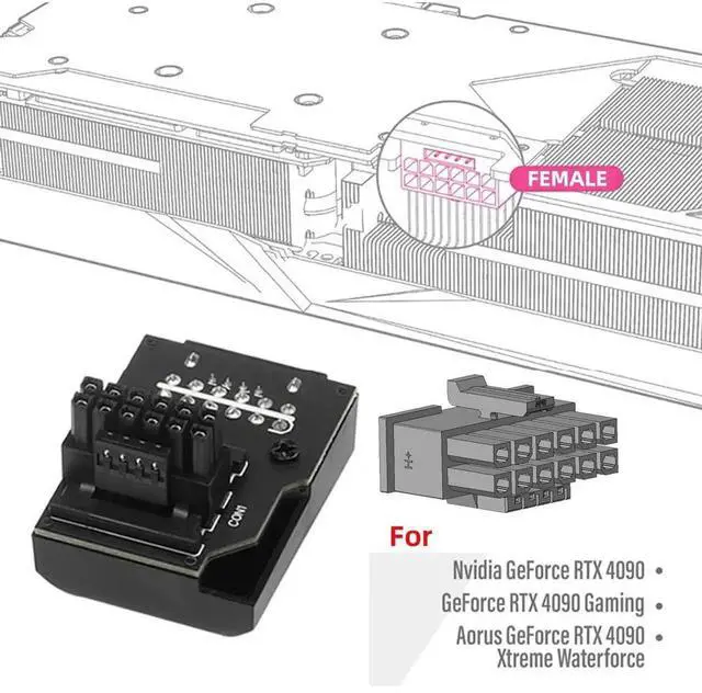 Alt view image 2 of 7 - JAENFONG Adapter 12VHPWR ATX3.0 PCI-E5.0 Power Modular Male to Female Adapter Up Angled 90 Degree Extension for 3080 3090TI PSU 16Pin 12+4P Graphics Card